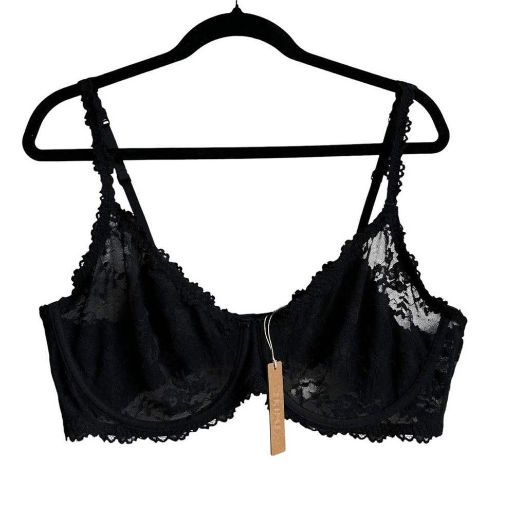 NWT SKIMS Stretch Lace Intimates Underwire Scoop Bra in onyx Size 44D